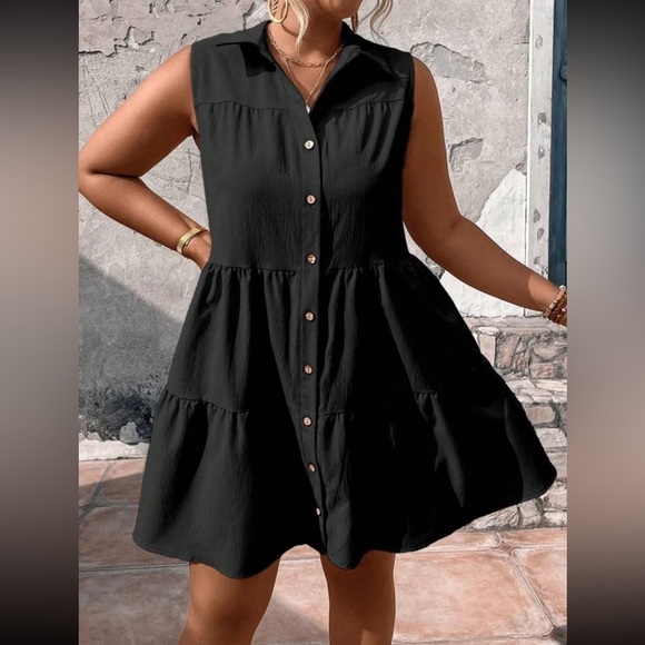 SHEIN Essnce Plus Button Front Ruffle Hem Smock Dress - Picture 1 of 4